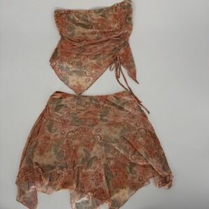 See You Monday 2pc Set Mesh Paisley Handkerchief Top Mini Skirt Med Fairycore